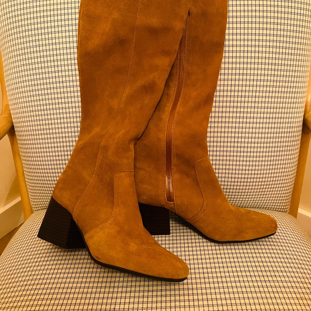 Tan Suede Knee-High Boots